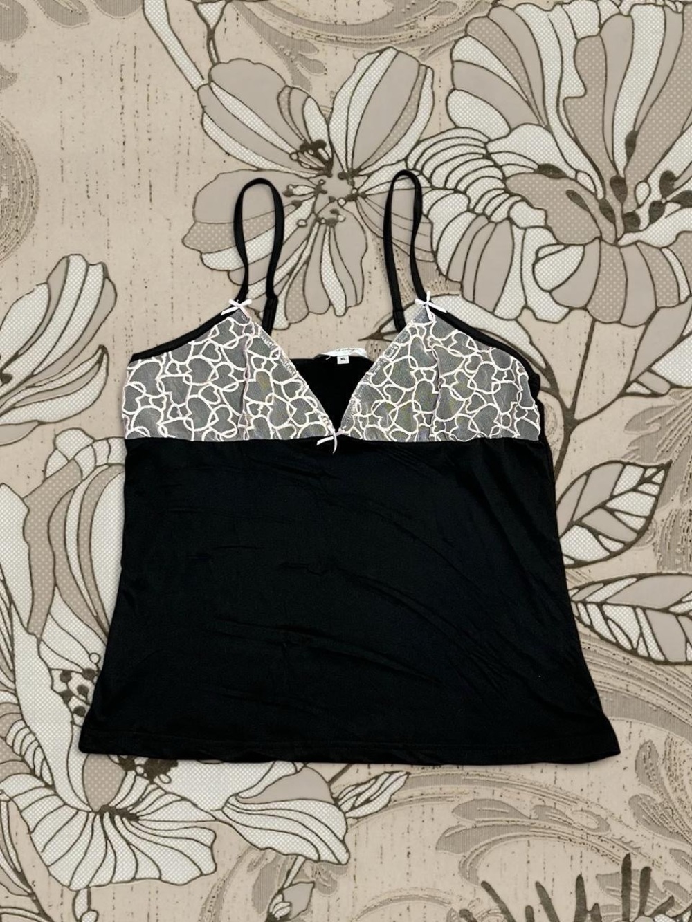 Black Lace-Trim Camisole with Pink Lace Detail Size XL